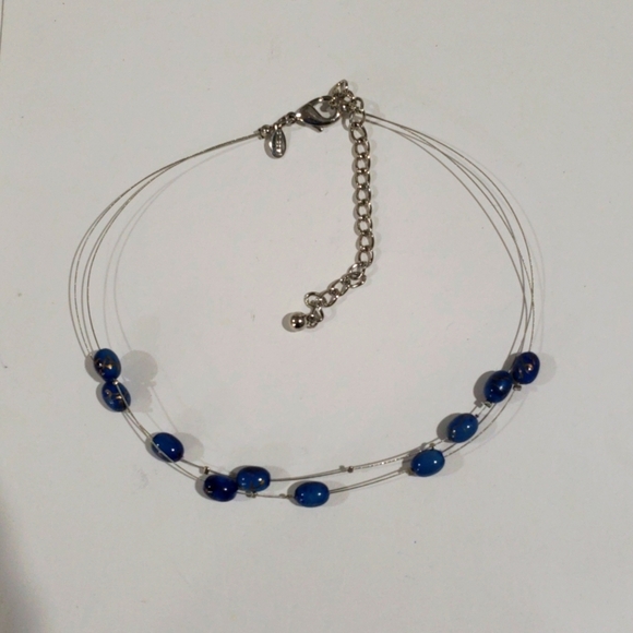 Chico's Silver tone Layered Blue Beaded Illusion Necklace Women' Fashion Jewelry - Picture 5 of 8